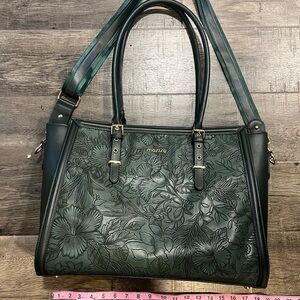 MOSISO Chic Dark Green Floral Laptop Shoulder Bag